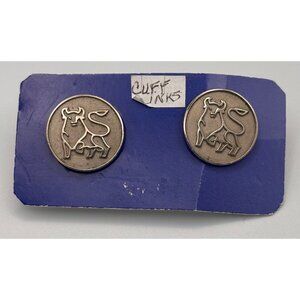 Vintage Silver Metal Bull Cufflinks With Detailed Design Bull market Taurus